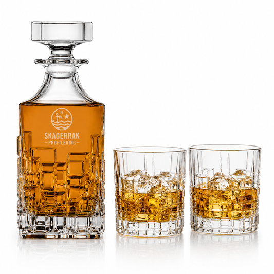 Whiskeysett Krystall, 2 Glass & Karaffel Med Gravering